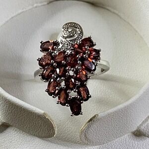Garnet Grape Cluster Ring Silver Cocktail Ring Genuine Women's 3.71CTW Sz‎ 8 New